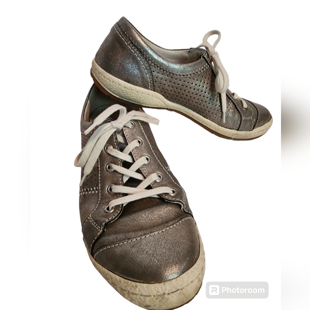 Josef Seibel metallic silver leather sneakers orthopedic comfort shoes sz 38